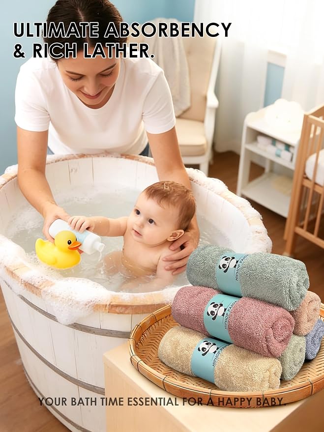 HIPHOP PANDA Baby Washcloths, Rayon Made from Bamboo - 2 Layer Ultra Soft Absorbent Newborn Bath Face Towel - Reusable Baby Wipes for Delicate Skin - Pastel Macaron, 6 Pack