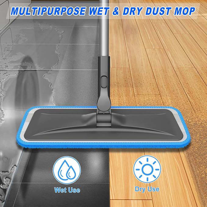 BPAWA Microfiber Mops for Floor Cleaning: Flat Mop for Hardwood Tile Wood | 4 Washable Pads, 59" Adjustable Handle, Dry & Wet Mopping Home Kitchen Bathroom Laminate Vinyl Marble Floors Multi-surfaces