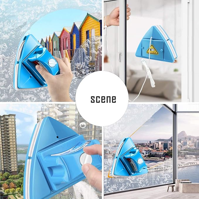 Double-Sided Window Cleaner Glass Wiper Magnetic Cleaning Tools, 5-Gears Adjustable Magnetic Glider Washing Brush Tools, for High-Rise Double Thick Glazed Windows Thickness 0.3"-1" (Blue)