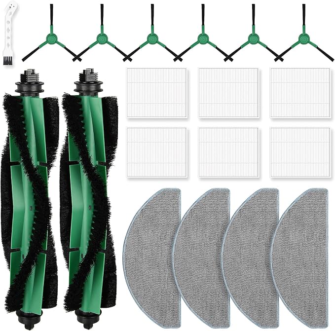 19 Pack Accessories Compatible with iRobot Roomba Combo & Essential Robot | Replacement Parts for Roomba 104/105/Y0110/Y0140/Q0120/Q011,2 Roller Brush,6 Filters,6 Side Brushes,4 Mop Pads&Cleaning Brush