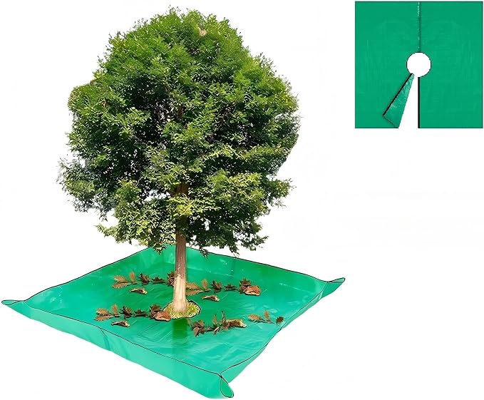 78.7" x 78.7" Landscape Pruning Tarp for Trimming, Waterproof Bush Trimming Tarps Shrub Trimmings Catcher, 12 Inch Hole, Stand Up Fasten Around Trees