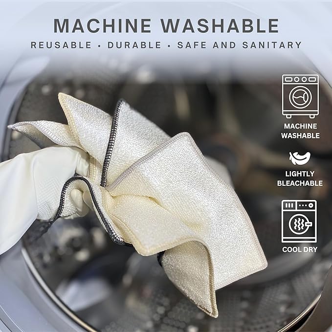 Whiffkitch Dishcloths Dishrags for Kitchen and Household Cleaning 6x7 6-Pack Non-Scratch 2-Ply Weave, Rayon Derived from Bamboo, Absorbent, Washable, Long-Lasting