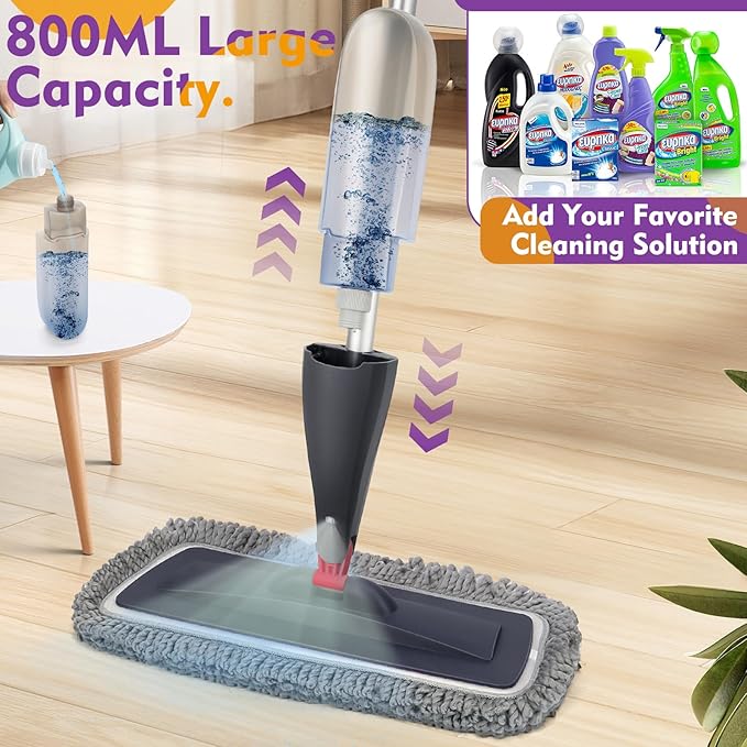 Spray Mop for Hardwood Tile Floor Cleaning with Microfiber Washable Pads | Dry Wet Mops with Sprayer | 800 ml Refillable Bottle | 3 Reusable Mop Pads | Dust Mops for Wood Laminate Vinyl Home Cleaning