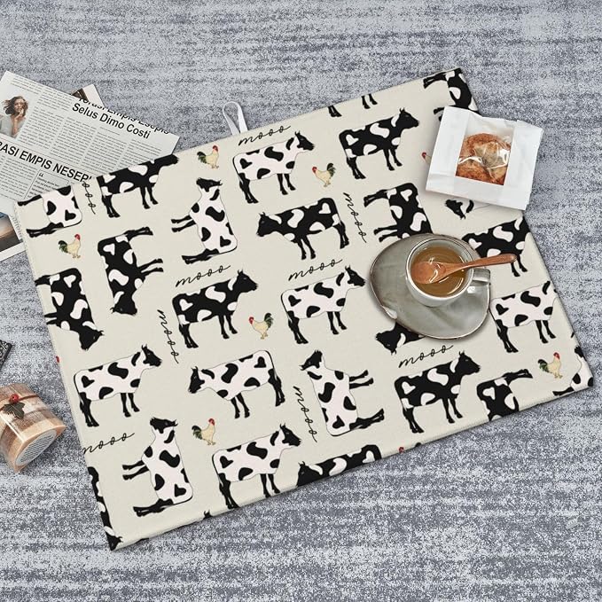 Cute Farm Cows Dish Drying Mat For Kitchen Counter, Super Absorbent Microfiber Dish Drying Pad, Kitchen Gadgets For Easy Clean Multi-Use Large 18"x24"