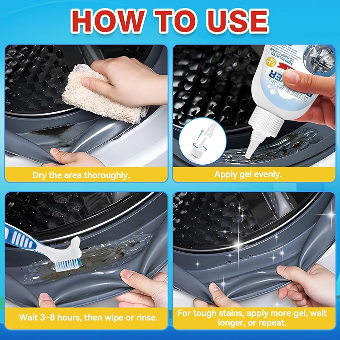 Mold Remover Gel 8 Fl Oz – Deep Cleaning Gel for Washing Machine Gasket, Bathroom Mold, Tile Grout, Shower, Sink & Caulk – All-Purpose Household Mold & Stain Cleaner