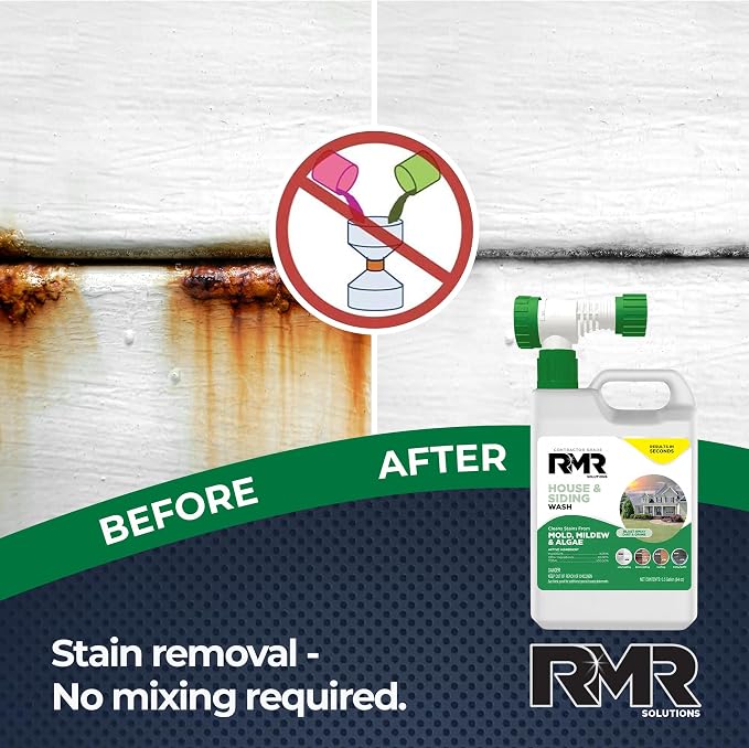 RMR House and Siding Wash - Commercial-Grade Outdoor Stain Remover for Mold, Mildew, and Algae, 64 Ounce Bottle With Hose-End Adapter
