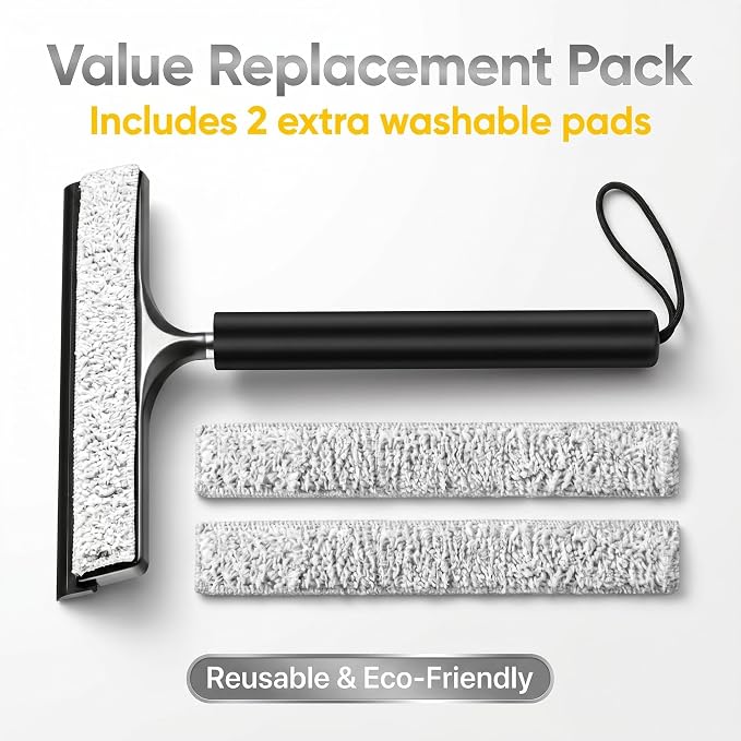 Telescopic 2-in-1 Window Squeegee with Scrubbing Pad | Works on shower glass, tile walls, floors, mirrors & windows; long extendable handle cleans high areas, easy storage