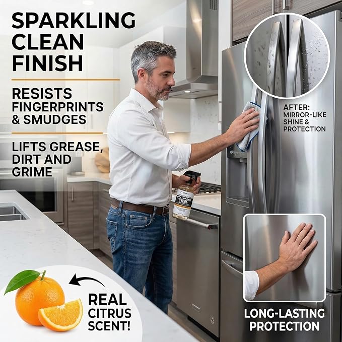 Thirteen Chefs Stainless Steel Cleaner and Polish for Fridge, Oven, Cooktop, Kitchen Appliances, BBQ and Ranges – 16oz