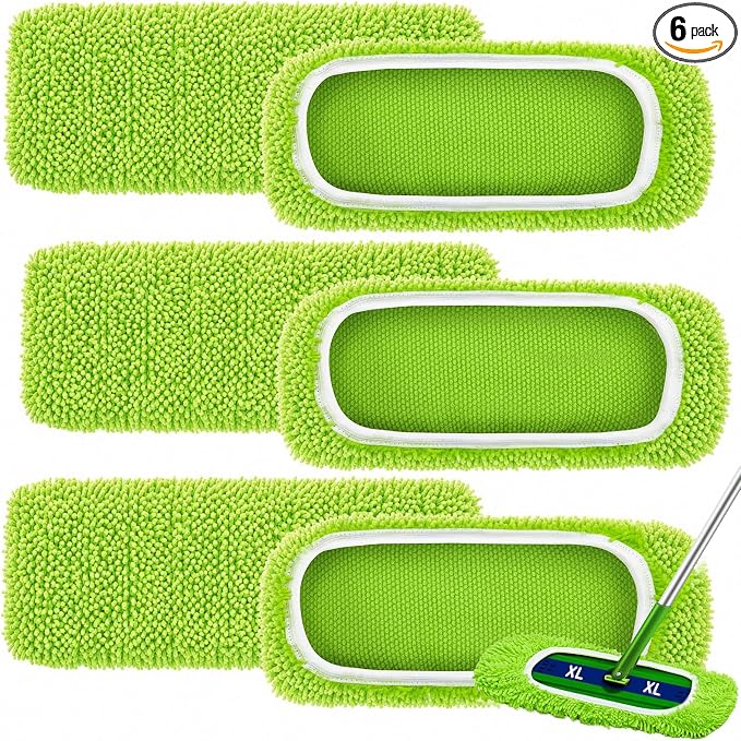 Toulite 6 Pcs Reusable Mop Refill Pads Replacement Compatible with Most XL Sweeper 17" x 5" Microfiber Mops Head Floor Cleaning Supplies (Handle is Not Included) (Green)