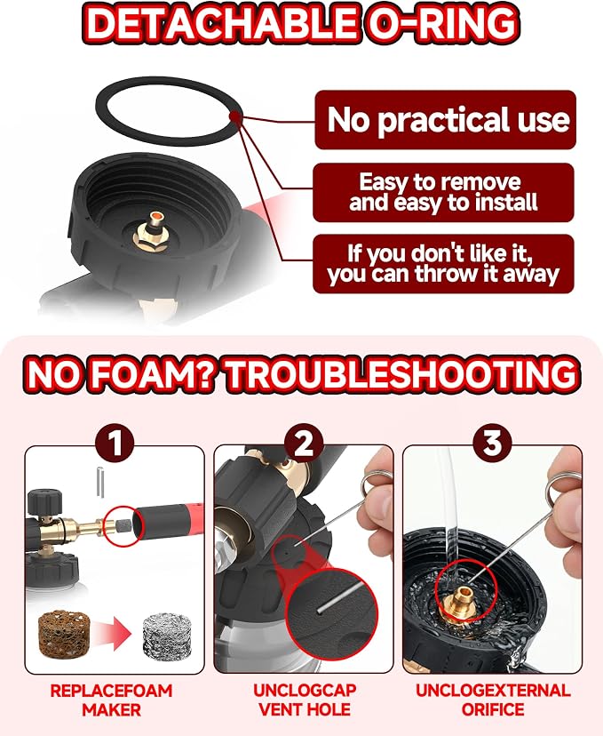 Foam Cannon for Pressure Washer with 1/4" Quick Connector, Wide Mouth Foam Cannon, Adjustable Soap Cannon for Car Wash, Additional 1.1mm Orifice Nozzle (Grey)