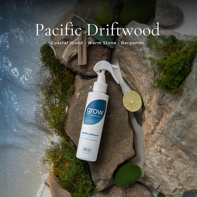 Grow Fragrance Certified Non Toxic, 100% Plant Based Fabric and Room Air Freshener Spray. Made with All Natural Essential Oils (Woodland Sage & Pacific Driftwood 2 pack) 2 x 5oz