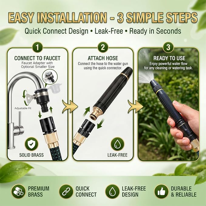 5-in-1 High Pressure Hose Nozzle,PowerJet High Pressure Water Gun,Garden Hose Pressure Booster,Home High Pressure Car Wash Water Gun, Heavy Duty for Car Wash, Garden Watering & Outdoor Cleaning