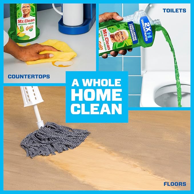 Mr. Clean All Purpose Cleaner, Floor Cleaner for Mopping Home, Bathroom, & Kitchen, Cleaning Liquid for Mop & Bucket, Cleaning Supplies, Multi-Surface Dilutable, Gain, 41oz