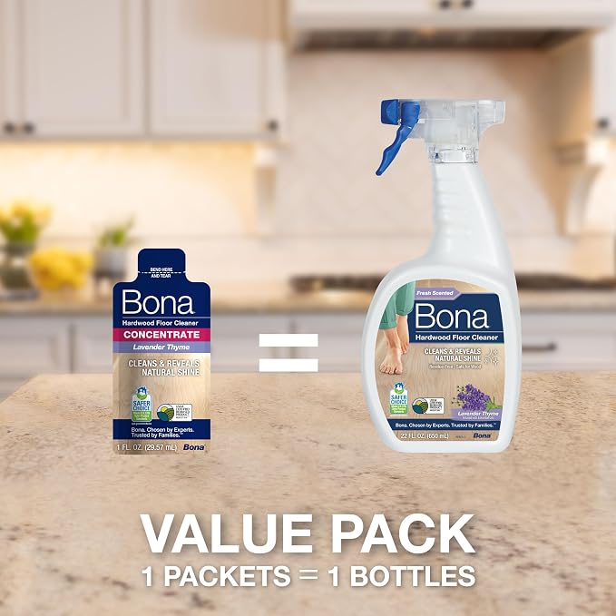 Bona® Hardwood Floor Cleaner Spray - 32 fl oz - Lavender Thyme - Includes Filled Bottle + Concentrate Refill for Hardwood Floor Cleaning
