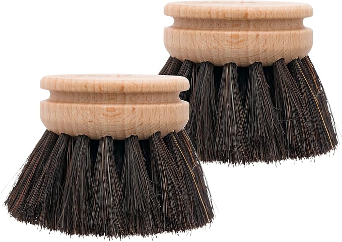 Redecker Dish Brush Replacement Heads, Horsehair, 1-1/2 Inch Round, 2 Pack – Soft Wooden Brush Refills for Delicate Dishwashing, Made in Germany