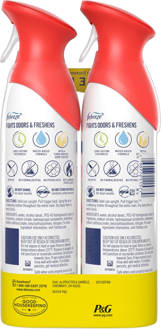 Febreze Air Mist Air Freshener Spray, Odor-Fighting Room Spray, Air Fresheners for Home and Bathroom and Kitchen, Aerosol Can, Sweet Watermelon Vine Scent, 8.8oz (Pack of 2)