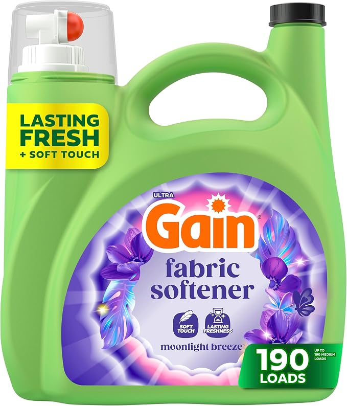 Gain, Liquid Laundry Fabric Softener, Laundry Conditioner, Long Lasting Scent, Softens, Freshness, Helps with Static & Wrinkles, Moonlight Breeze Scent, 140 fl oz (Packaging May Vary)