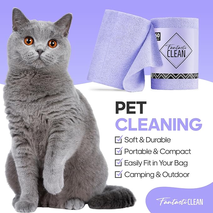 Fantasticlean Microfiber Cleaning Cloth Roll 4 Rolls 240 Pack, Tear Away Paperless Towels, 8" x 8", Reusable Washable Rags, House Kitchen, Pet, Office, Indoor Outdoor, Portable (2Pink 2Light-Purple)