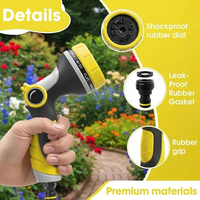 Garden Hose Nozzle Thumb Control with 10 Spray Patterns Water Hose Sprayer | Leak Proof On Off Valve Water Hose Nozzle Sprayer,One Hand Operation,Non-Slip Grip for Plants & Lawn Watering,Car&Pet Washing