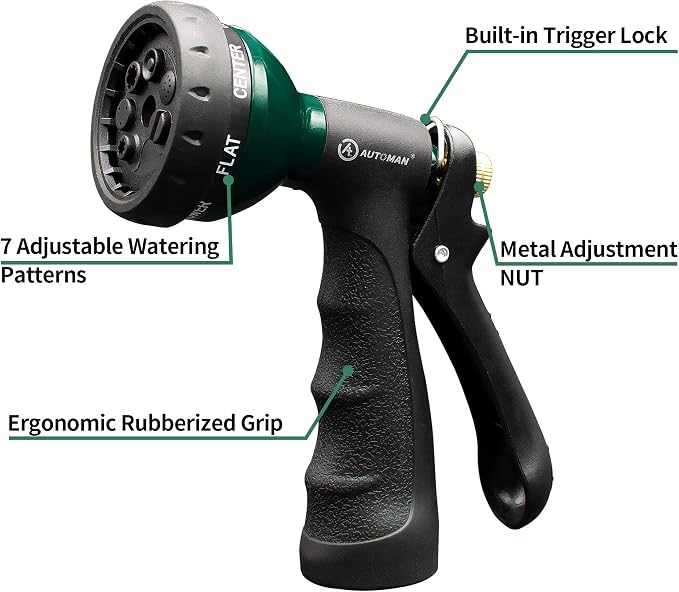AUTOMAN Garden Hose Nozzle, Metal Water Spray Nozzle