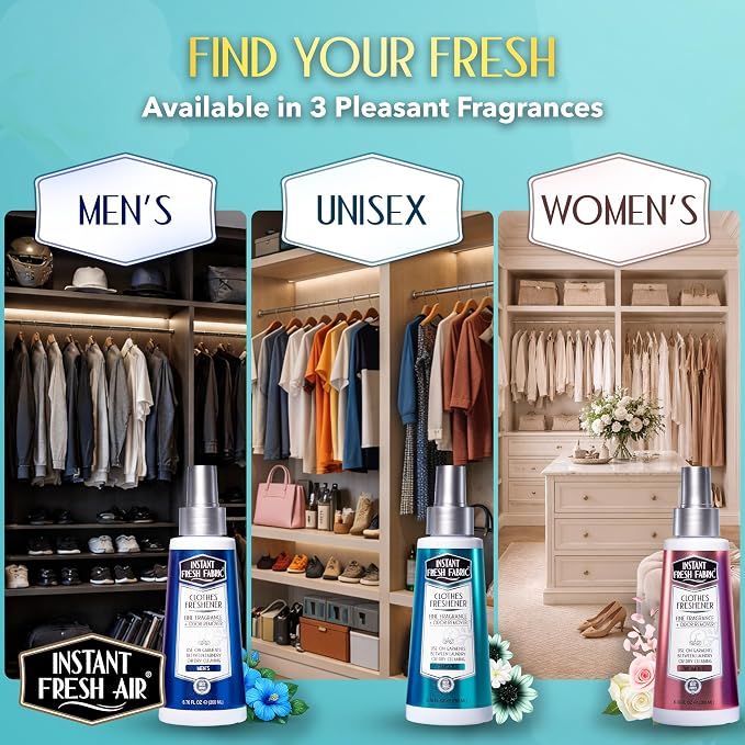 Fabric Freshener Spray & Deodorizer Odor Eliminator - Works Instantly with Noxban™ - Eco-Friendly Fabric Refresher & Odor Neutralizer - Safe for Garments, Linens, Bedding - Unisex