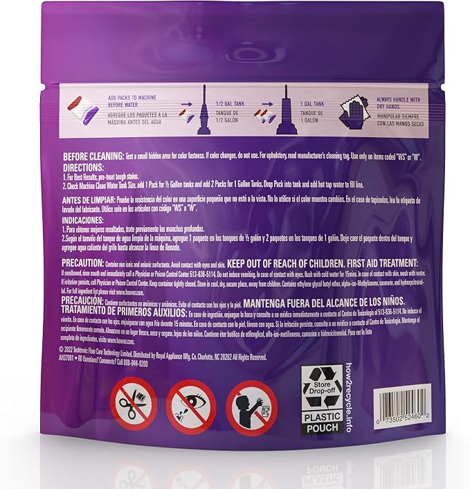 Hoover Paws & Claws Clean Packs, Sea Breeze Scent | Pre-Measured Concentrated Pack Solution, Tackles Tough Pet Messes & Stains, Use with Full Size Carpet Cleaning Machines