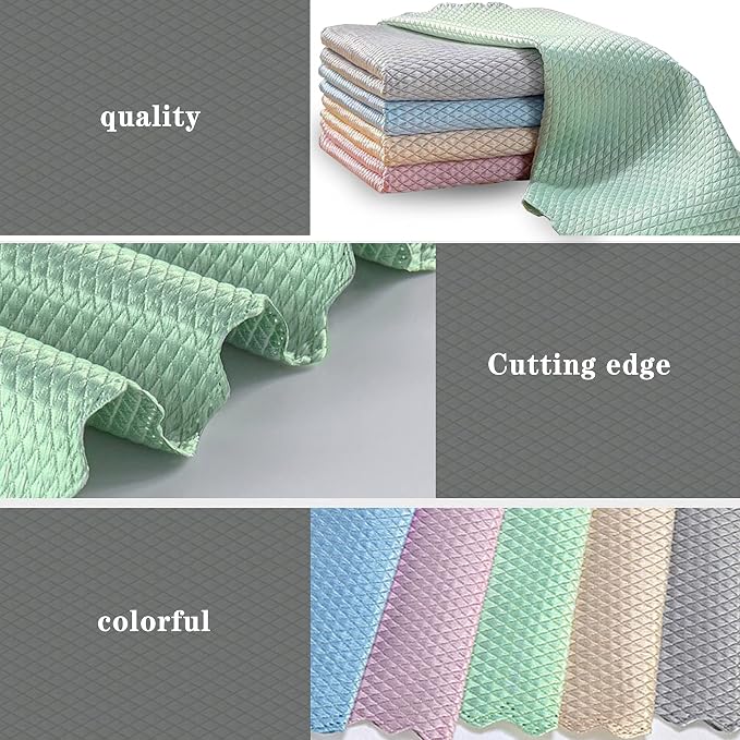 5Pcs Nanoscale Cleaning Cloth, Easy Clean Cloth, Fish Scale Microfiber Easycleanco Cloth, Reusable Lint Free Rags for Glass No Watermark or Streaks, Dishes, Mirrors (5 Colors,15.7 in x 11.8 in)