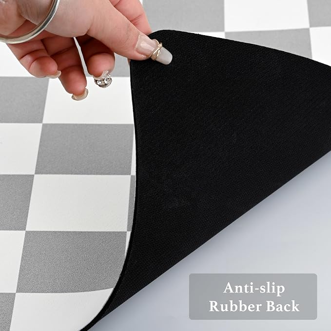 Ohocut Checkered Dish Drying Mat for Kitchen Counter, Coffee Bar Station Accessories, Retro Cute Aesthetic Modern Absorbent Drainer Mat Kitchen Drying Mat Easy Clean, Grey 12" x 19"