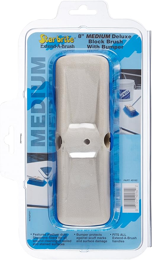 STAR BRITE Premium Medium Wash 8" Brush Head W/Bumper - Dual Connections Fit Either Standard 3/4" Threaded Poles or Extend-A-Brush Handles (Medium) (Blue) (040162) (Pack of 6)