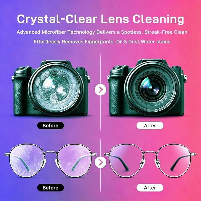 10 Pack Microfiber Cleaning Cloths, Premium 110D Scratch-Free & Lint-Free Clean Cloth for Eyeglasses, Phone Screen, Camera Lens, VR/AR Headset, Car Mirror, Reusable & Washable (5 Colour, 6.9 * 5.7)
