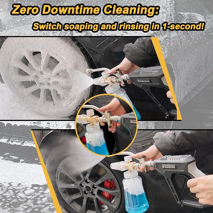 Foam Cannon with Pressure Washer Gun, Dual Connector Accessories | Snow Soap Attachment for Car Wash, 5 Nozzles Tips with Holder, 1/4” Quick Connect, Additional 1.1 mm Orifice Nozzle