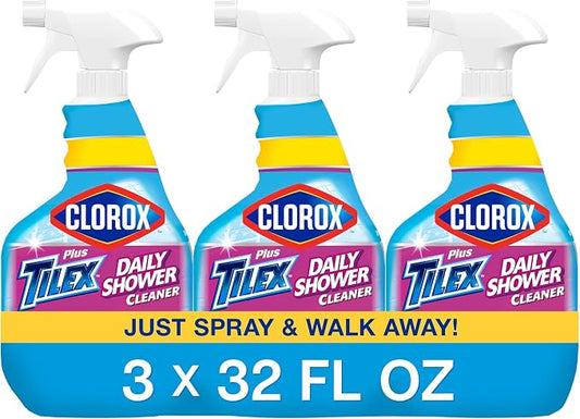 Clorox Plus Tilex Daily Shower Cleaner, Bleach-Free Bathroom Cleaner Spray, Safe for Most Tubs and Countertops, 32 fl. oz. Spray Bottle