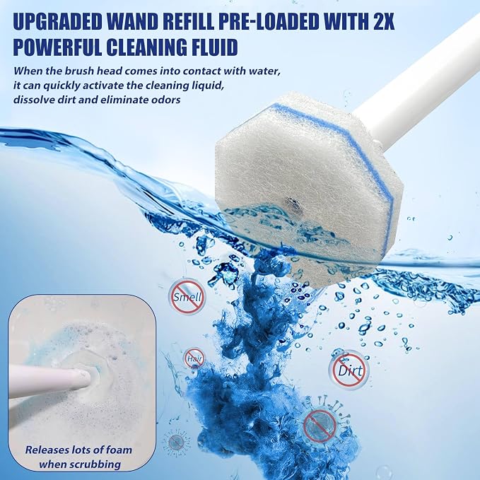 Disposable Toilet Bowl Cleaner Wand and Holder Set with 30 Refills | Wall mounted Toilet Scrubber Kit-17” ABS Wand, Caddy&30 Brush heads for Deep cleaning Bathroom.
