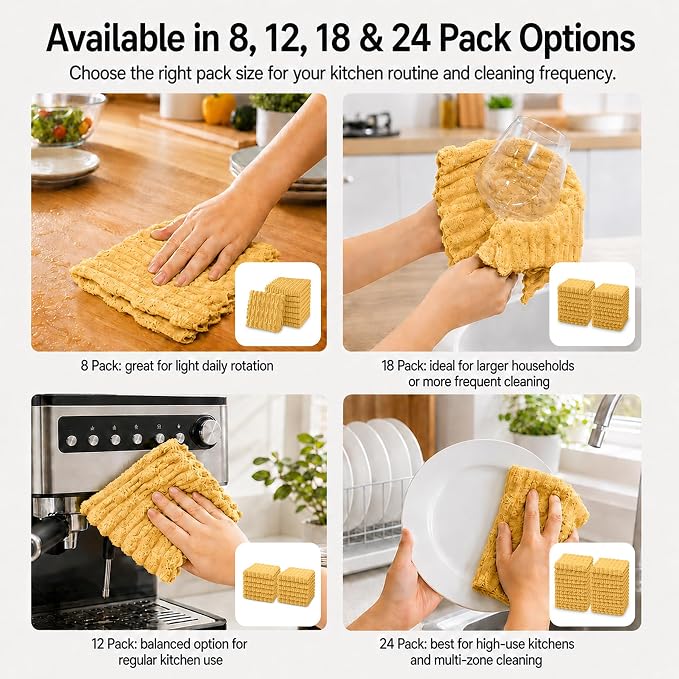 kimteny Microfiber Dish Cloths for Kitchen, 12 Pack 12 x 12 Inch Coral Velvet Kitchen Cleaning Cloths, Absorbent Reusable Non-Scratch Dish Rags for Dishes, Countertops & Sink