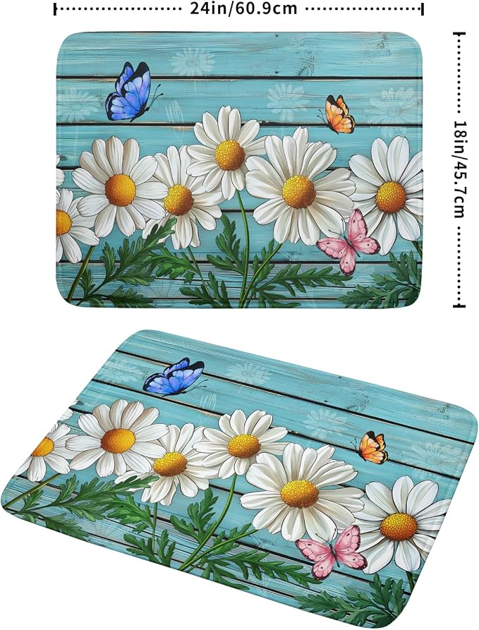 Daisy Dish Drying Mat for Kitchen Counter 18”x24” Rustic Daisy Absorbent Dish Drying Mat Reversible Microfiber Dish Drainer Rack Fast Drying Mat for Countertops Tableware Decor