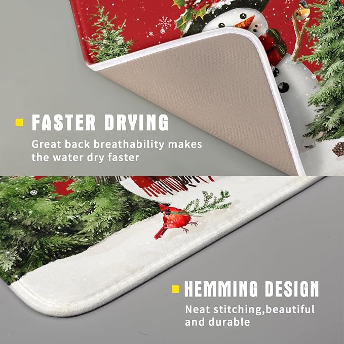 Christmas Dish Drying Mat for Kitchen Counter Snowman Green Christmas Tree Microfiber Absorbent Dish Draining Reusable Washable Foldable 16"x18"