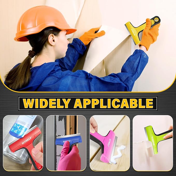 DIYSELF Floor Scraper with 10 Extra 4" Razor Blades, Razor Scraper Tool | Razor Scraper Tool for Cleaning, Glass Stove Top Scraper, Window Scraper, Paint, Cooktop, Oven Scraper, Yellow