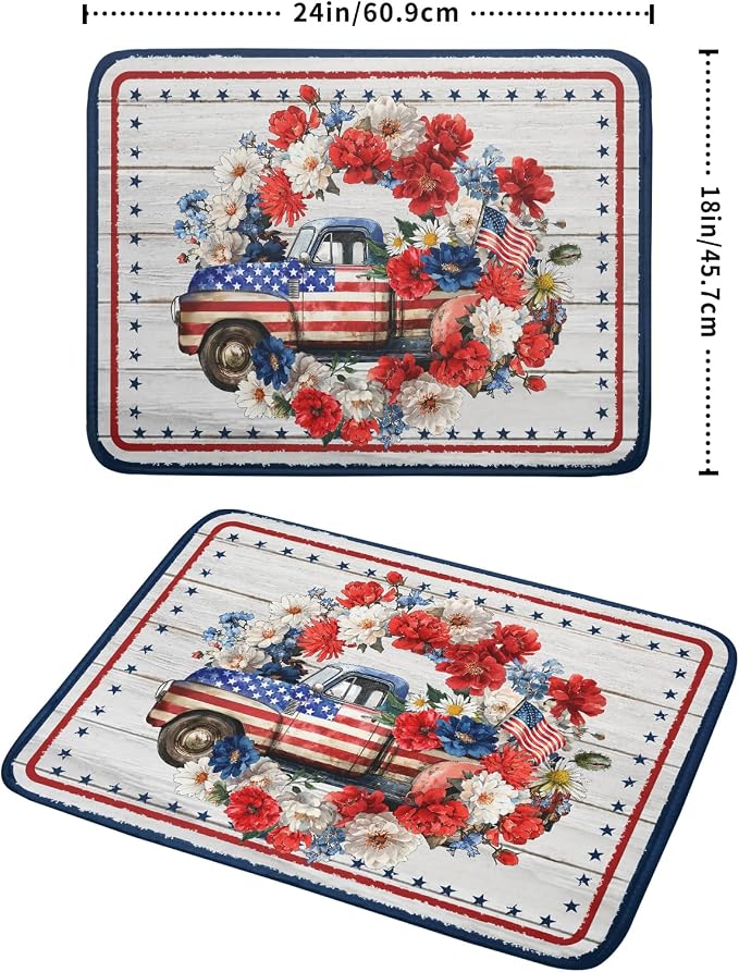 Patriotic Truck Dish Drying Pad 4th of July Drying Mat for Kitchen Counter Coffee Bar Sinks 18 X 24 Inch