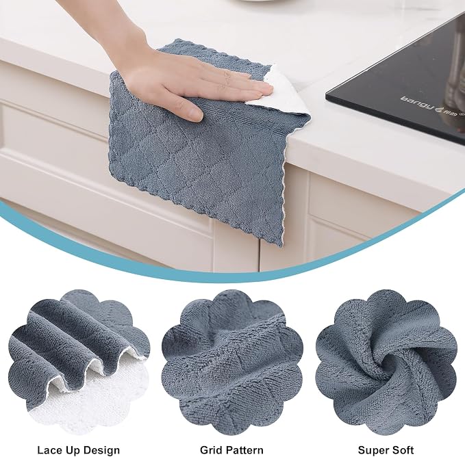 Homaxy 12 Pack Kitchen Cloths Dish Towels (10" x 10", Dark Grey & White), Super Soft and Absorbent Dish Cloths, Coral Velvet Microfiber Cleaning Cloth, Nonstick Oil Fast Dry Dishcloths