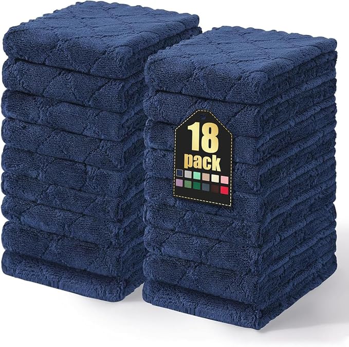 Homaxy 18 Pack Dish Towels for Kitchen (10 x 20 Inches, Navy Blue), Super Soft and Absorbent Coral Velvet Dish Cloths for Washing Dishes, Nonstick Oil Fast Drying Microfiber Cleaning Cloth