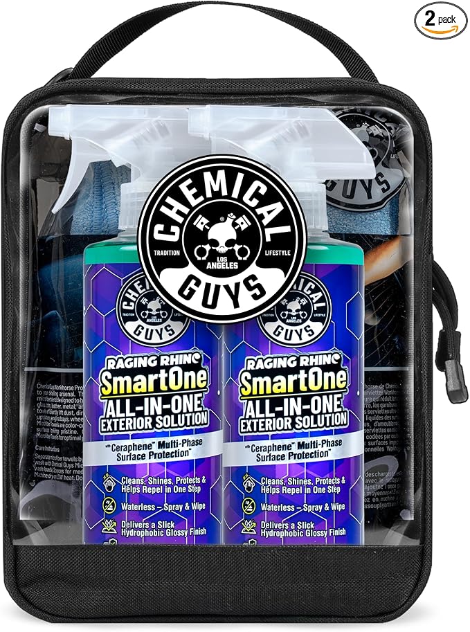 Chemical Guys, Raging Rhino All-in-One Exterior Spray Gift Set, 2 Pack | All-in-one waterless wash, quick detailer and spray wax, cleans and shines with a slick gloss, towels and storage bag
