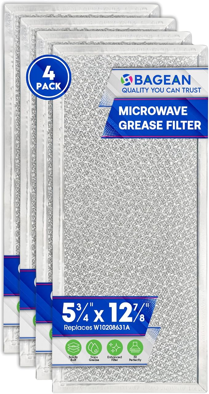 Microwave Filter Replacement 5.78" x 12.91" Fits W10208631A Whirlpool Microwave Grease Filter - Aluminum Mesh Screen Filters - Freshens and Filters Kitchen Air in Over the Stove Oven Vent Fan (4-Pack)