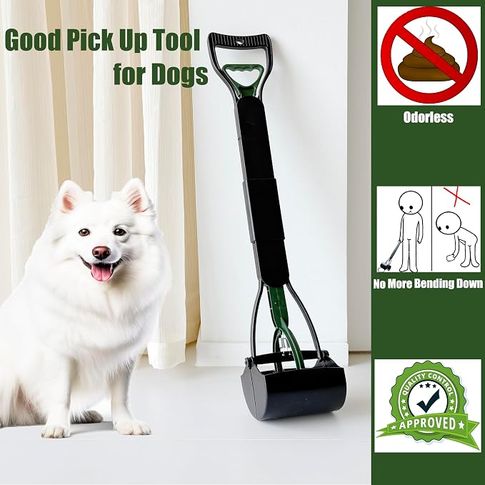 ienjoyed Dog Pooper Scooper for Large Medium & Small Dogs Heavy Duty,Long Handled Dog Poop Scooper for Grass,Durable Dog Poop Pick Up Tool (Dark Green)