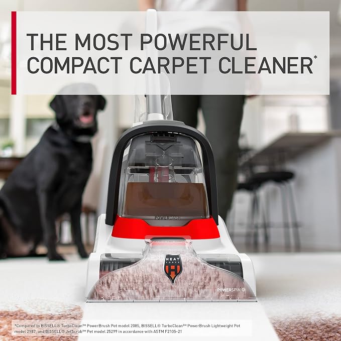 Hoover PowerDash Pet+ Compact Carpet Cleaner, Lightweight Carpet Shampooer | Heatforce Faster Drying, Pet Brush Roll, Use with a Carpet Cleaner Solution for a Bright, Refreshed Home