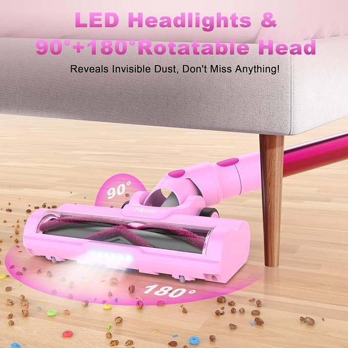 Tikom V500 Cordless Vacuum Cleaner for Home, 40000Pa/450W Stick Vacuum with LED Touch Screen, Charging Wall Dock, Anti-Tangle, Lightweight Handheld Vacuum for Pet Hair, Hard Floor, Carpet