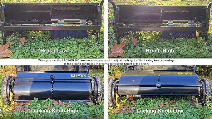 Push Lawn Sweeper, 26-Inch Width, 7 Cu. Ft. Hopper Capacity, 4 Spinning Brushes, Adjustable Height, Durable Steel Frame with Rubber Wheels, Ideal for Leaves and Grass