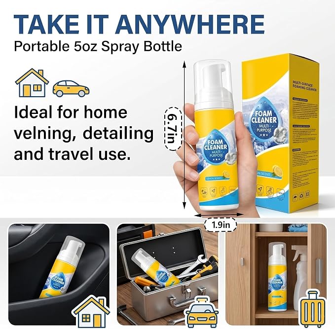 Foam Cleaner, 4-in-1 Multi-Enzyme Foam Cleaners, New Foam No-Rinse Cleaner,Multifunctional Foam-Cleaner Deep Cleaning Spray for Car Interior Leather Car Seat Cleaner, Kitchen Grease, Sofa Upholstery