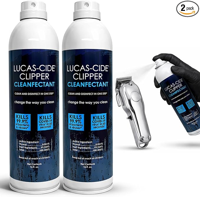 LUCAS-CIDE Clipper Cleaner & Disinfectant Spray, Coolant & Cleaner for Hair Trimmer, Blades & Shaver 16 Fl Oz - Set of 2