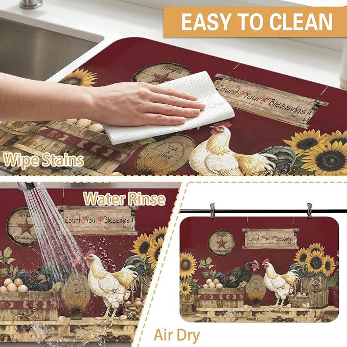 Kitchen Countertop Dish Drying Mat,Super Absorbent Coffee Bar Mat for Maker Espresso Machine, Anti-Slip Accessories for Kitchen Countertops 24x18 Inch