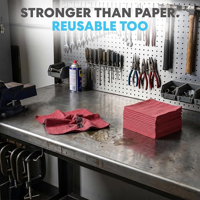 SIMPLI-MAGIC Premium Shop Towels 14”x12”, Commercial Grade Red, 150 Pack